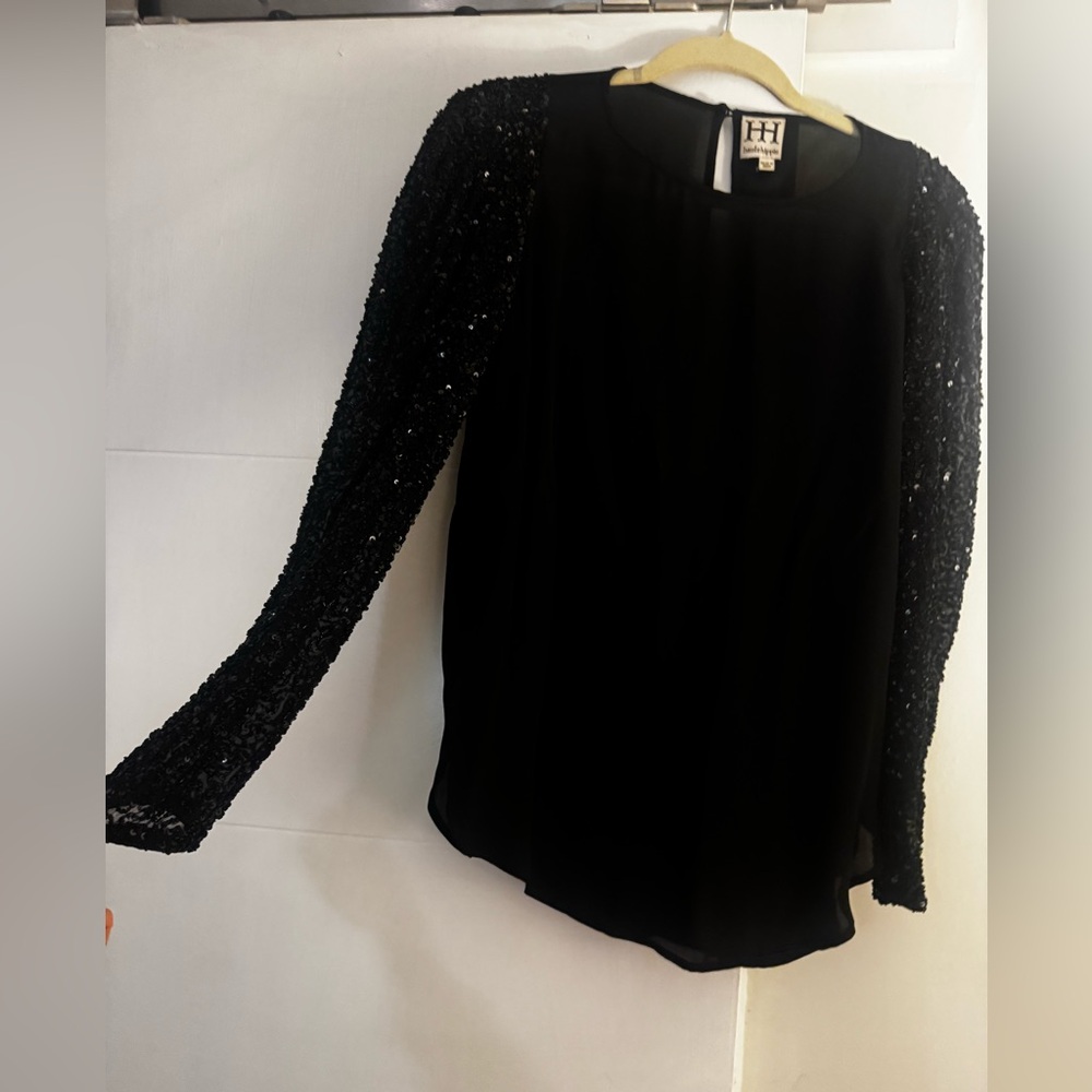 Haute hippie embellished/beaded long sleeve blouse